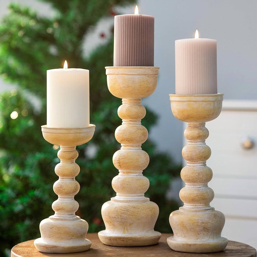 Tall Pillar Candle Holders Set of 3-12", 10", 8”H Candlestick Candle Holder Stand, Traditional ... | Amazon (US)