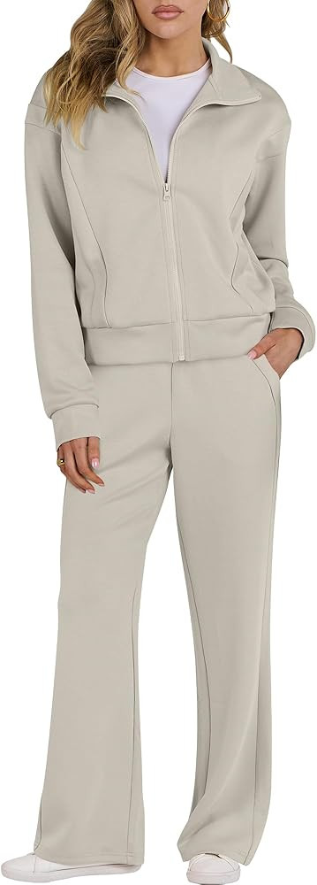 ANRABESS Lounge Sets for Women 2 Piece Outfits Sweatsuit Fall Zip Up Sweatshirts Wide Leg Pants M... | Amazon (US)
