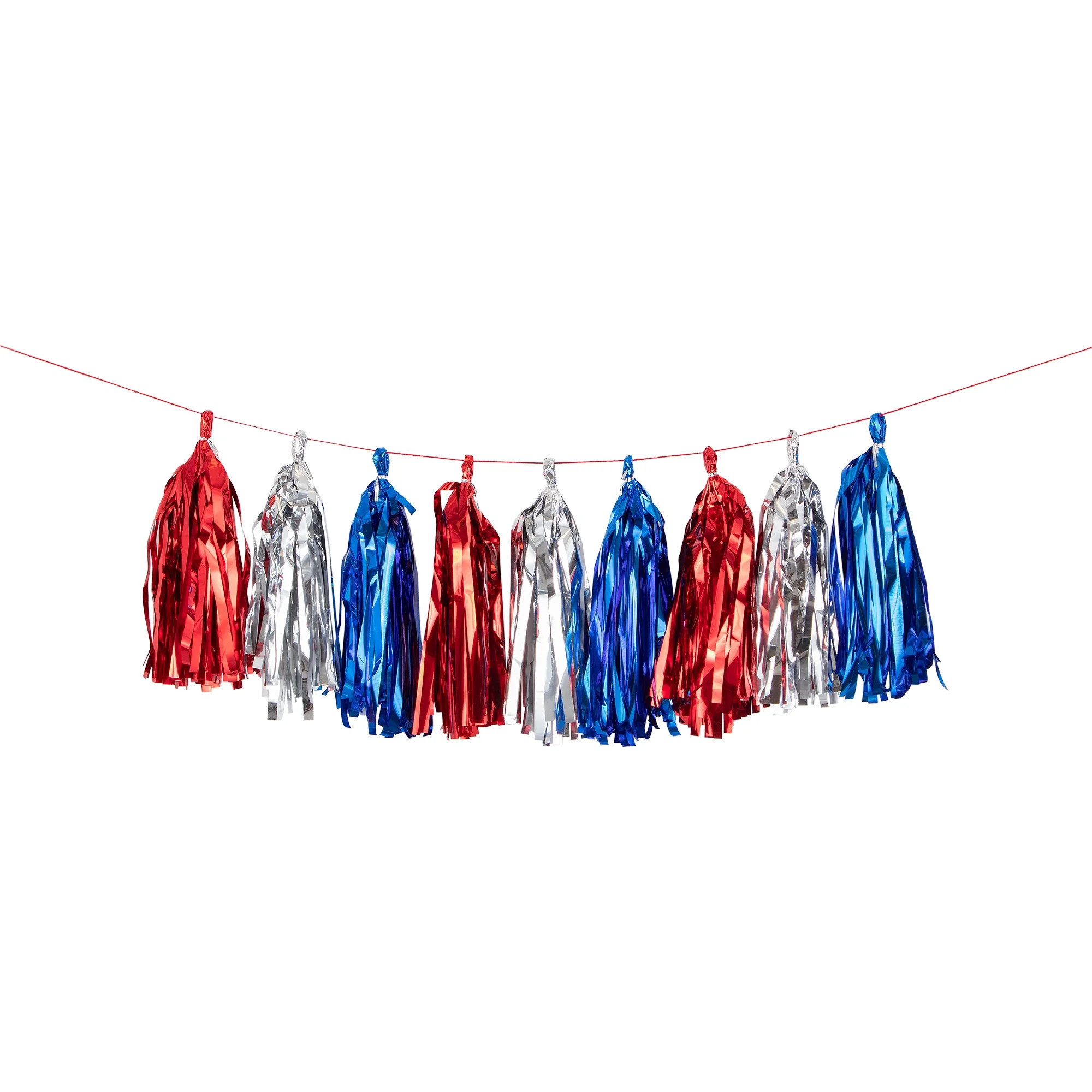 Way to Celebrate Patriotic Stars Red, Silver, Blue Foil Fringe Banner 72" x 9.5", 1 ct - Walmart.... | Walmart (US)