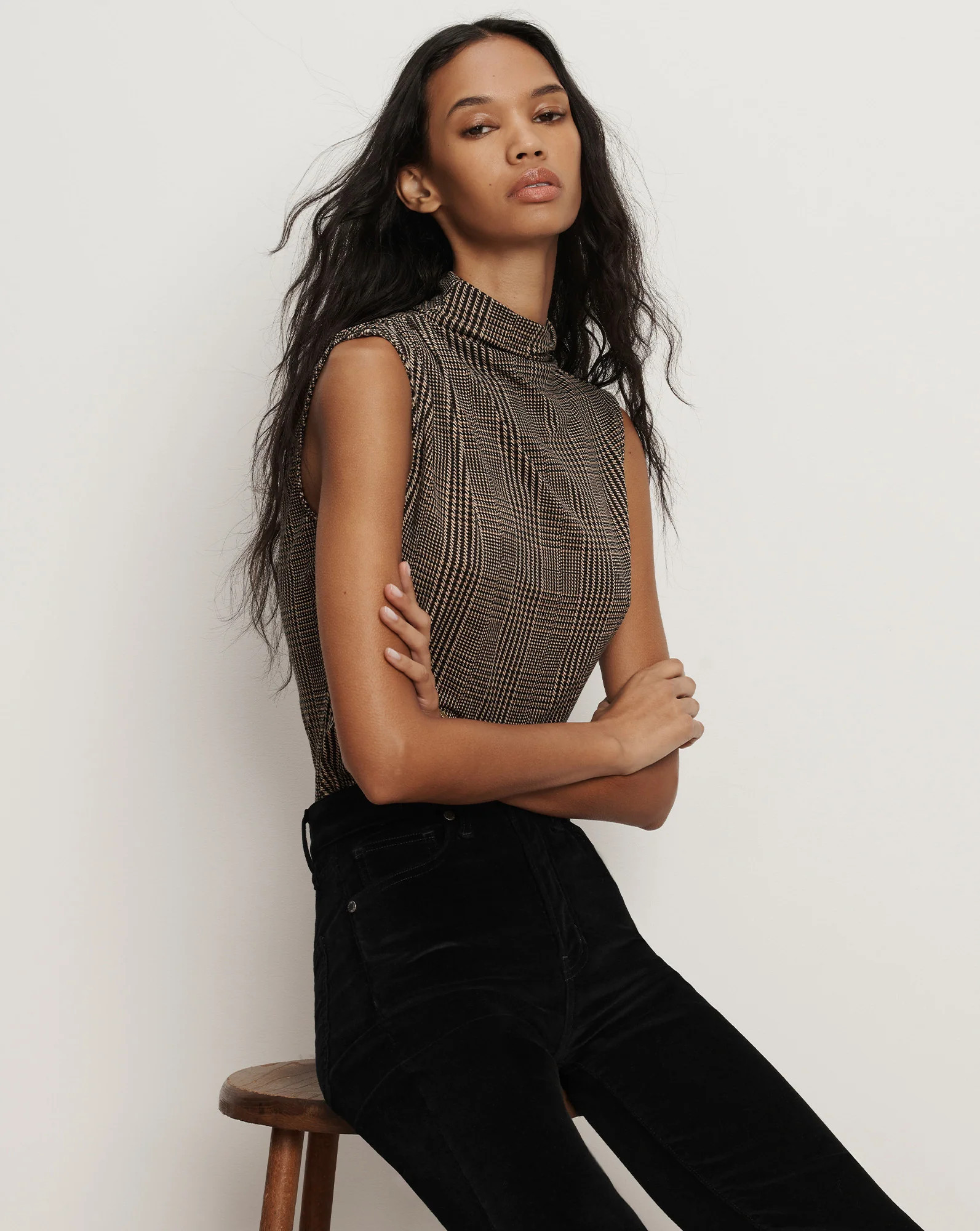 Veronica Beard Mylie Mock-Neck Tank Top Dark Acorn Multi | Veronica Beard