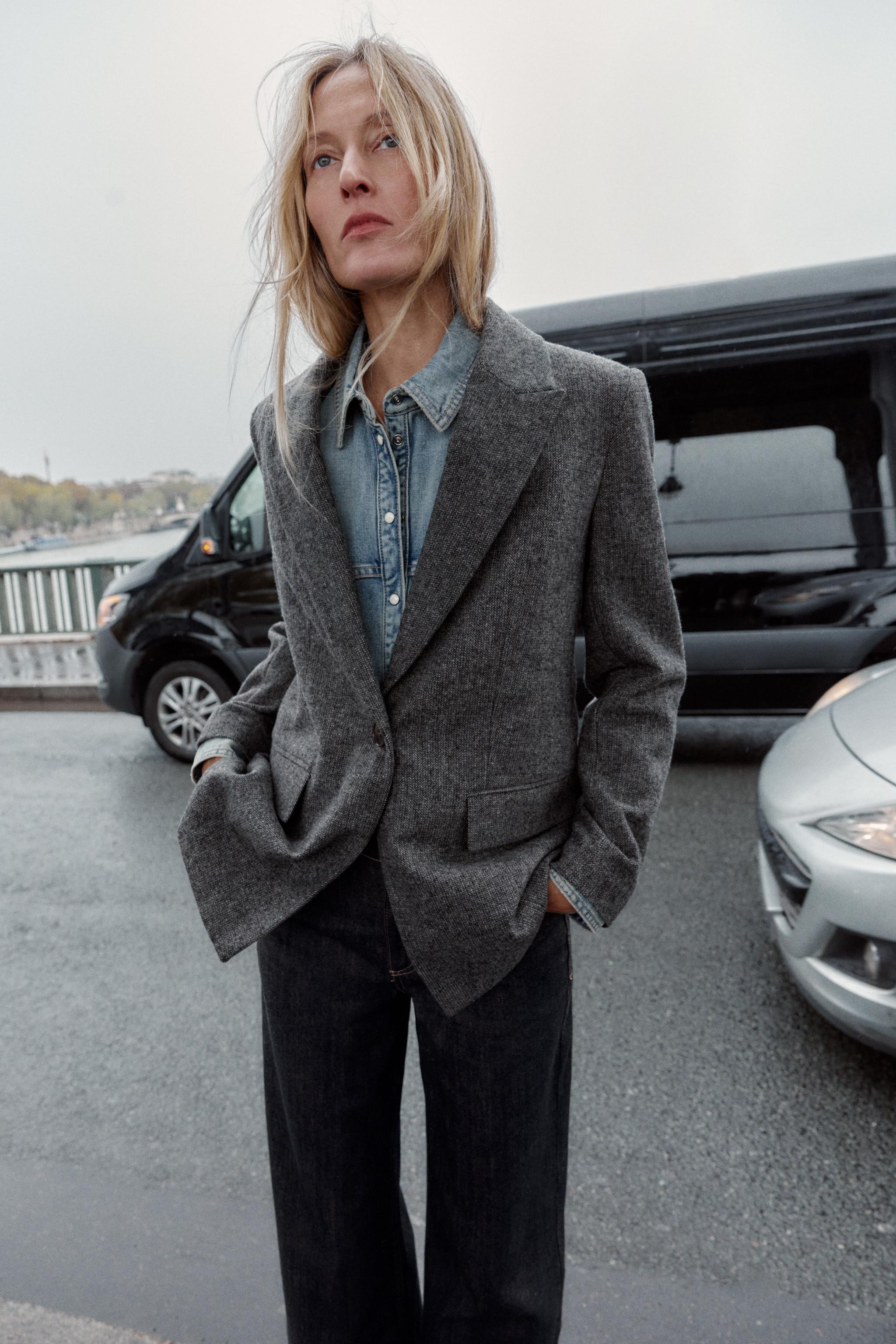 HERRINGBONE WOOL BLEND BLAZER | Zara AU