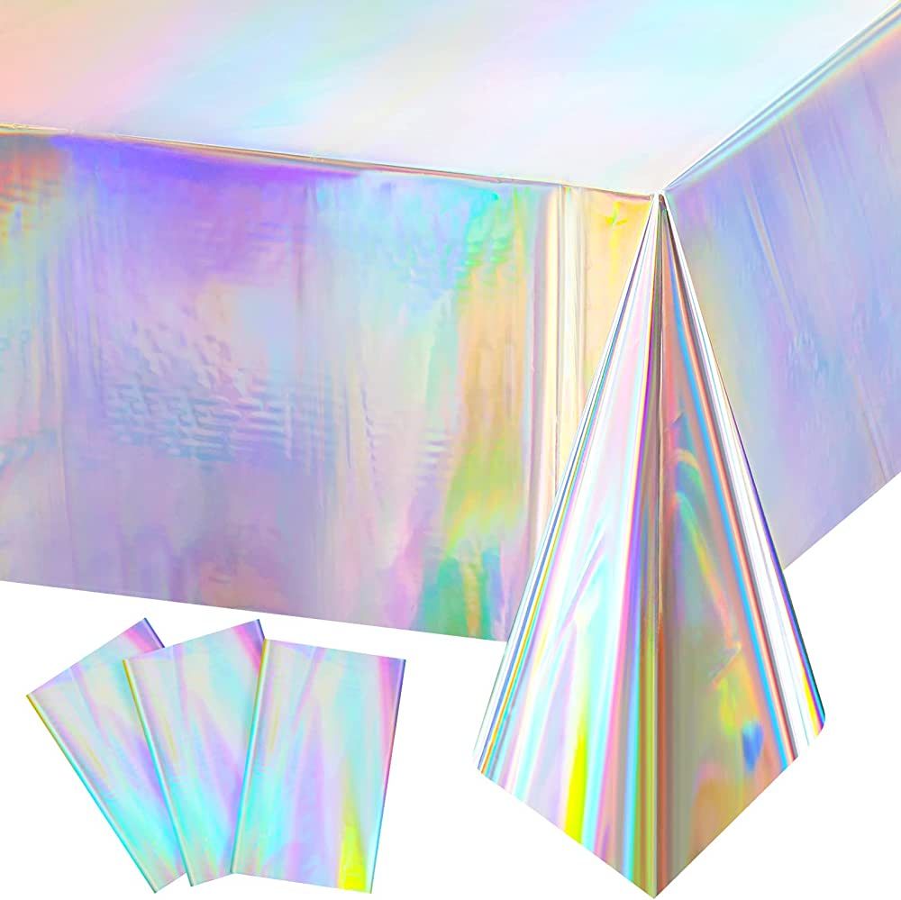 Iridescence Plastic Tablecloths Laser Table Covers Holographic Foil for Girl Party Wedding Disco ... | Amazon (US)
