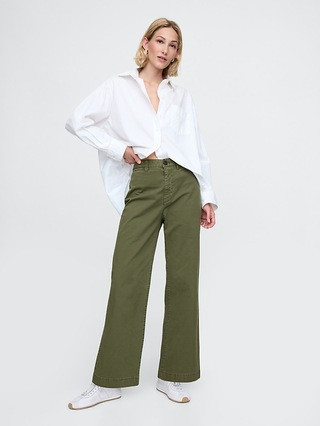High Rise Stride Wide-Leg Ankle Khakis | Gap (US)