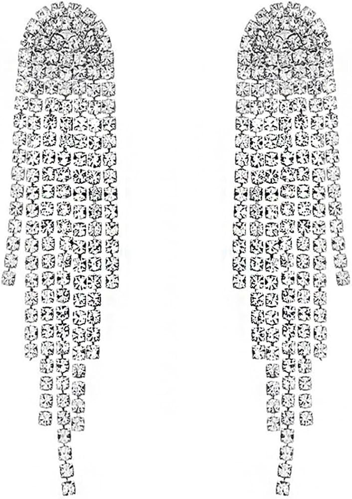 SELOVO Rhinestone Crystal Tassel Long Sparkle Dangle Earrings 2.8"/3.3" Wedding Party Dangling Ea... | Amazon (US)