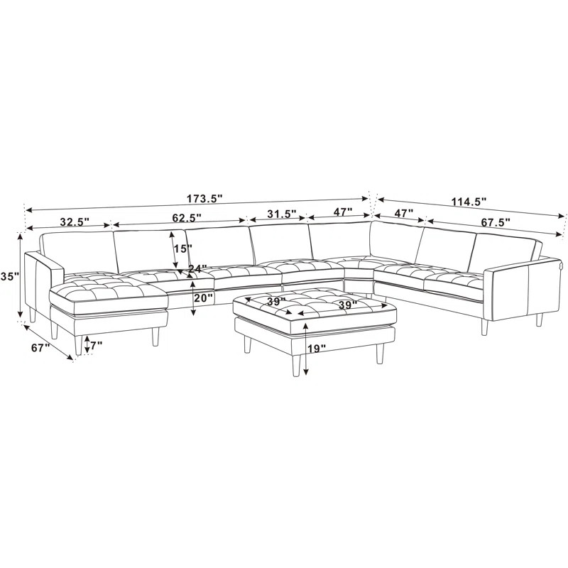 Allysson 174" Wide Leather Match Right Hand Facing Modular Corner Sectional with Ottoman | Wayfair North America