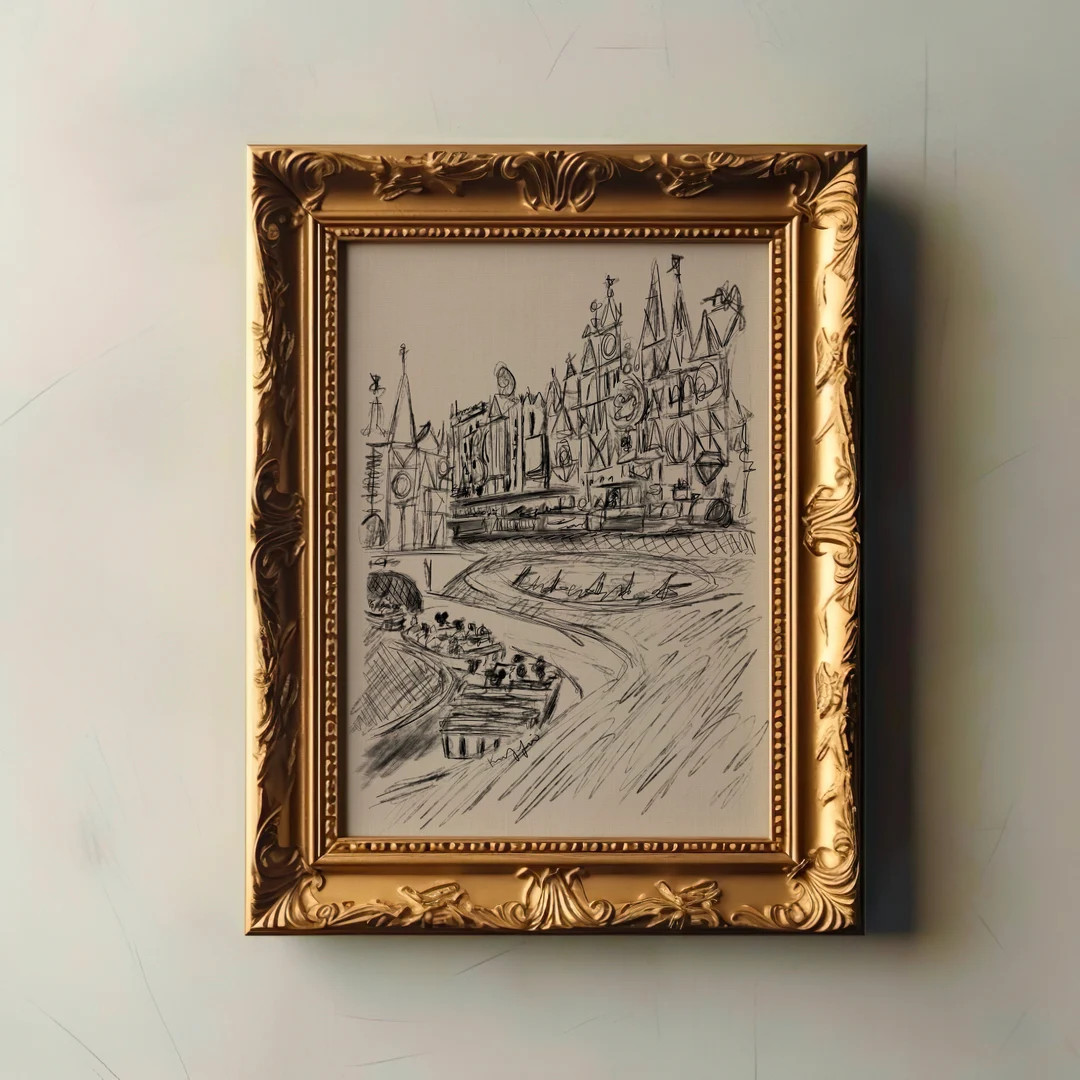 Vintage It's a Small World Sketch Print Disneyland Art Chic Disney Illustration Traditional Charc... | Etsy (US)