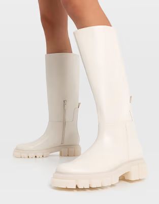 Stradivarius knee boots with chunky sole in cream | ASOS (Global)