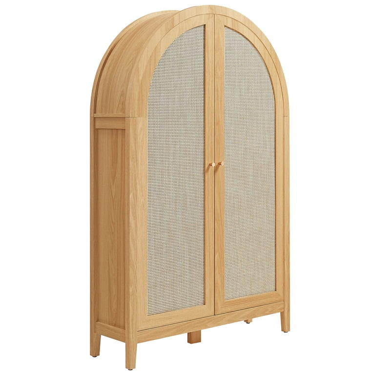 Calista 63 Inch Arched Storage Cabinet With Folding Desk in Oak | Walmart (US)