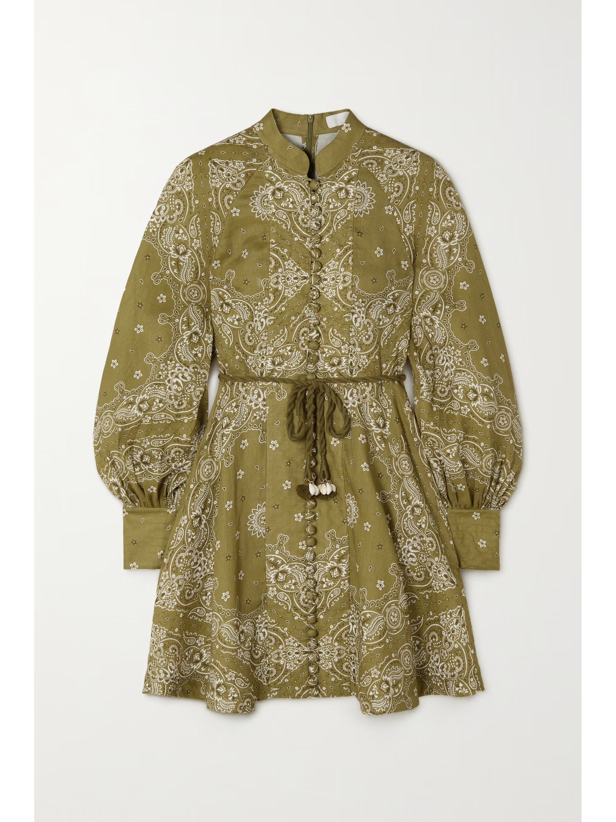 Violet belted pleated paisley-print linen mini dress | NET-A-PORTER (US)