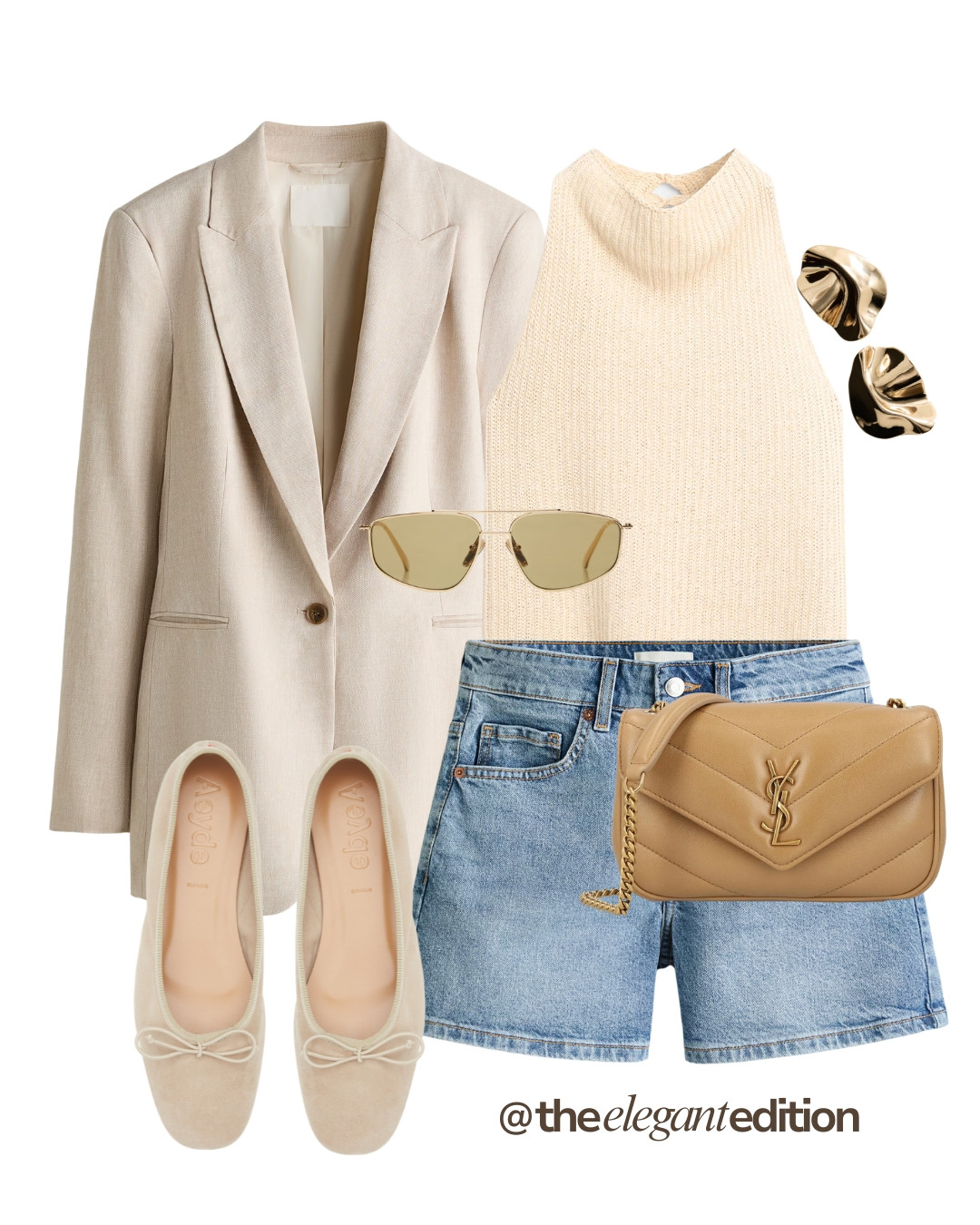 BLAZER & DENIM SHORTS - The perfect casual chic summer combo. Neutral linen blazer, cream knit halter neck, denim shorts and ballet flats 

#blazer #denimshorts #balletflats #LTKspring #LTKsummer #LTKstyletip 

 #LTKeurope #LTKsummer #LTKstyletip