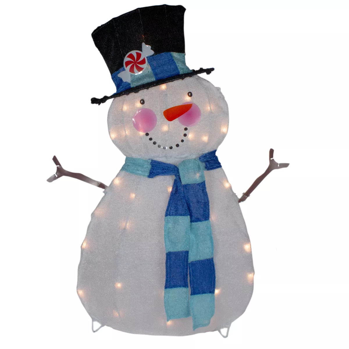 Northlight 32" Lighted White and Blue Chenille Snowman Outdoor Christmas Decoration | Target