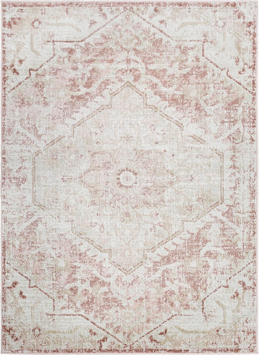 Mark&Day Area Rugs, 5x7 Baflo Traditional Blush Area Rug, Pink/White/Beige Carpet for Living Room... | Amazon (US)