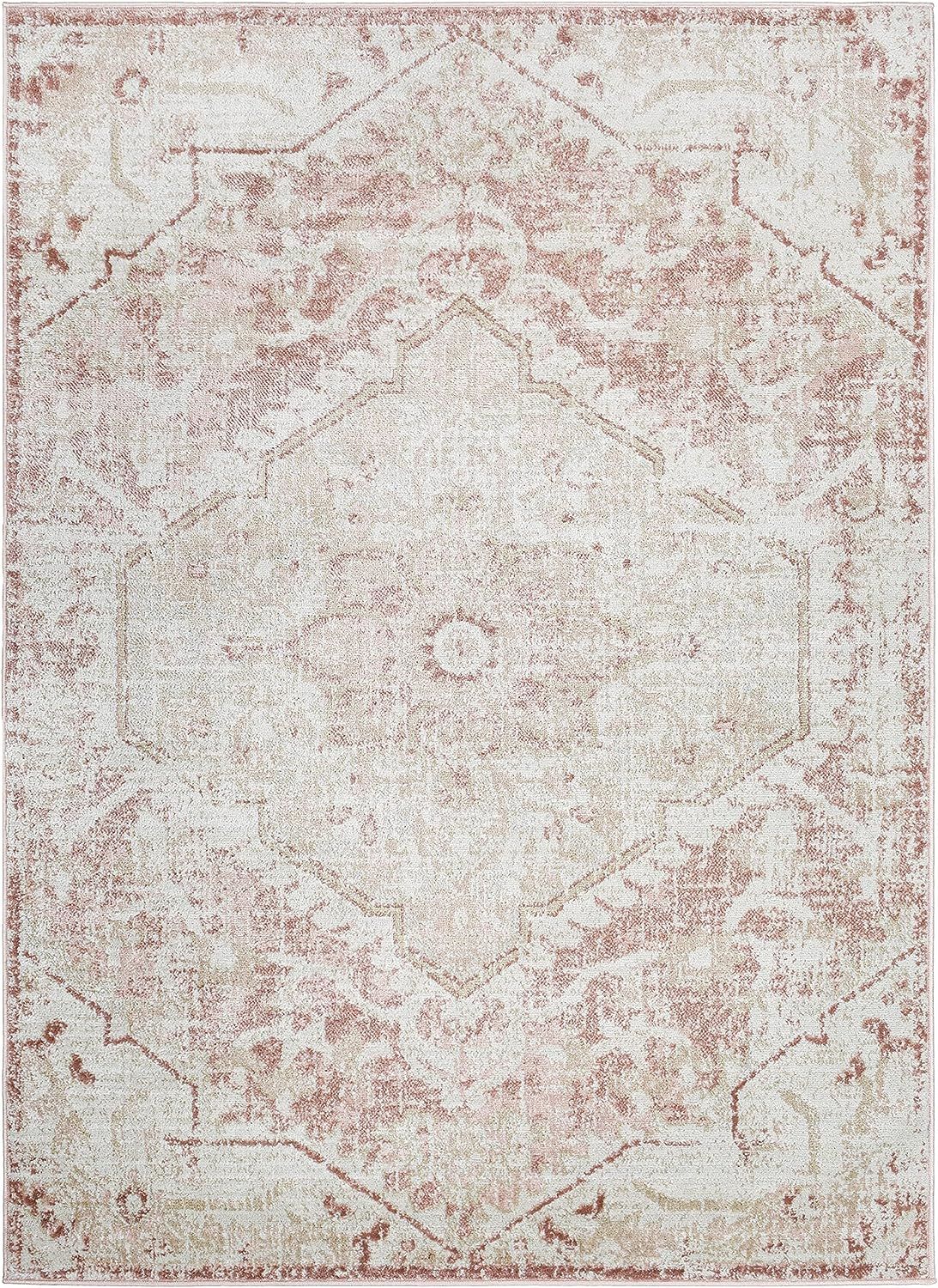 Mark&Day Area Rugs, 5x7 Baflo Traditional Blush Area Rug, Pink / White / Beige Carpet for Living ... | Amazon (US)