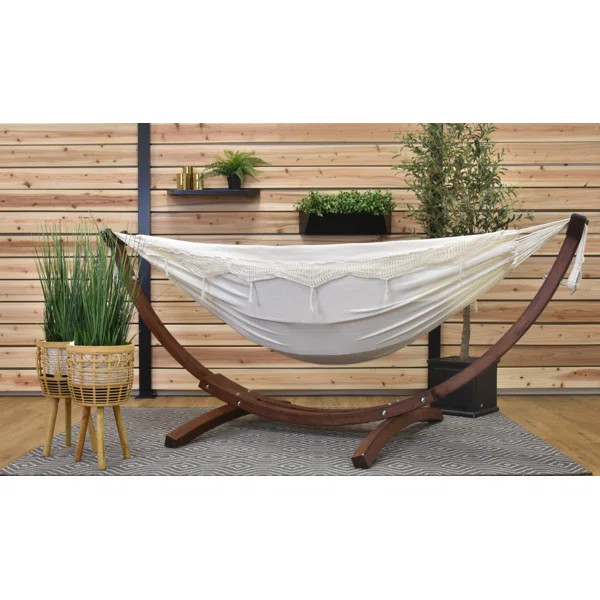 Vivere Holyoke Double Hammock with Solid Pine Arc Stand- Available in Sunbrella or Cotton | Wayfair North America