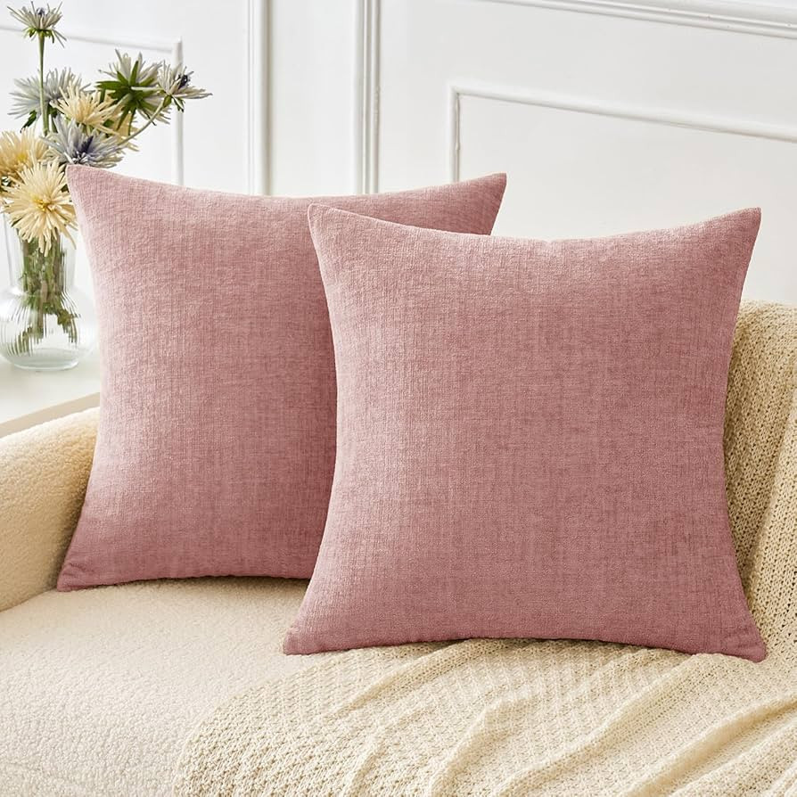 MIULEE Pack of 2 Couch Valentines Throw Pillow Covers 18x18 Inch Soft Spring Blush Pink Chenille ... | Amazon (US)