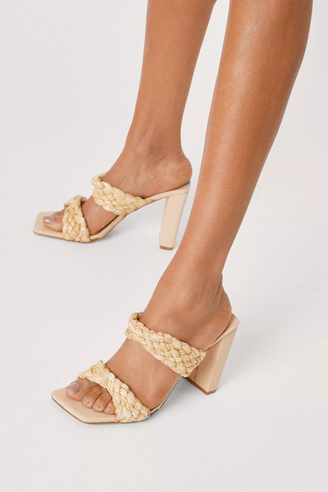 Raffia Double Strap Heeled Mules | NastyGal (UK, IE)