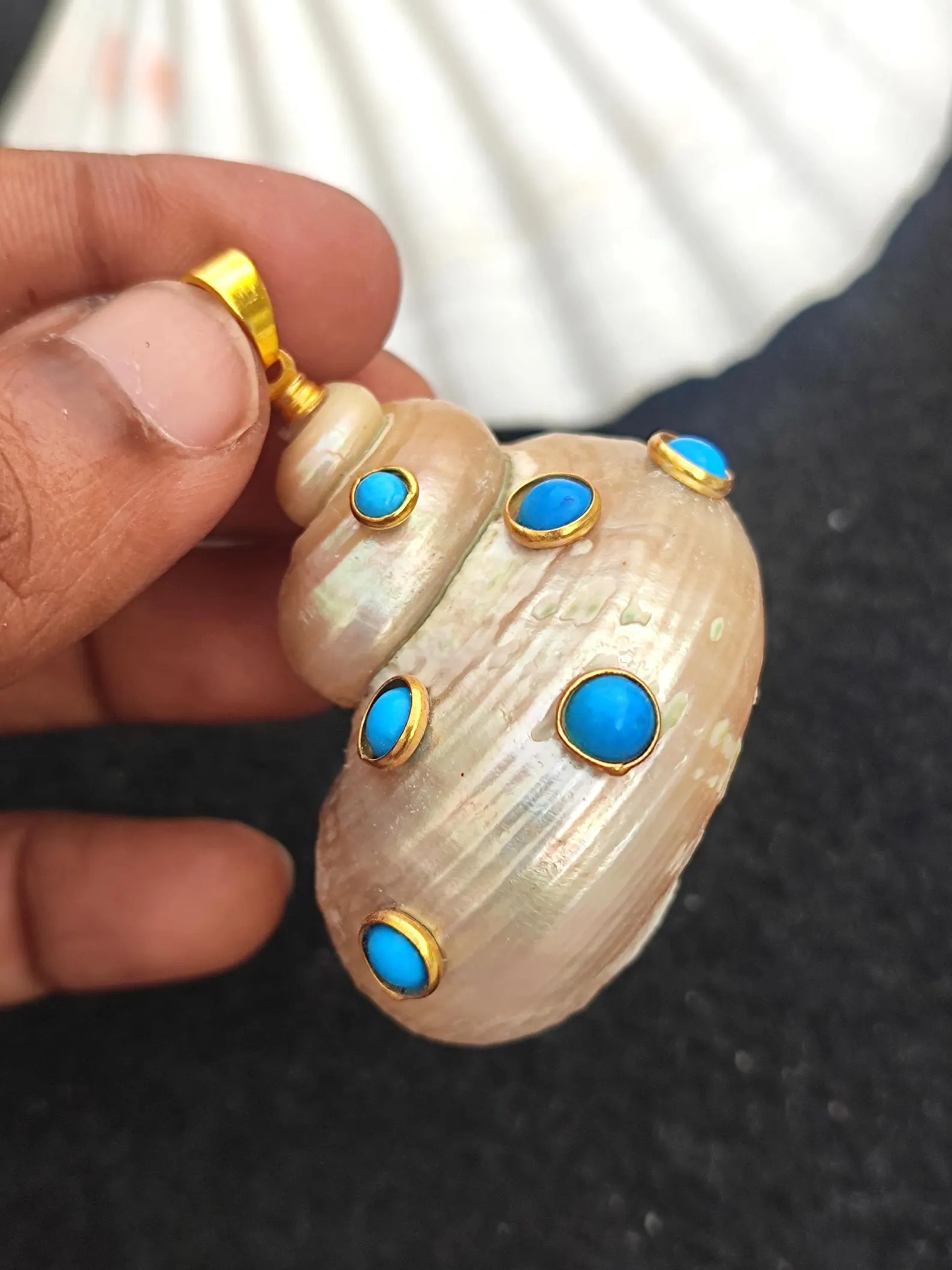 Mother of Pearl Turbo Shell Pendant with Turquoise Gemstone | Etsy (Global)