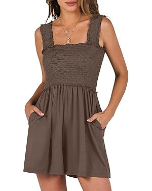 Caracilia Women's Summer Casual Smocked Rompers Square Neck Sleeveless Loose Shorts Jumpsuit 2026... | Amazon (US)