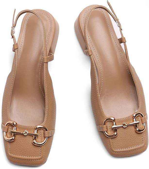 Slingback Mary Jane Heels for Women Low Block Heel Closed Square Toe Pump Shoes Heels Classic Dai... | Amazon (US)