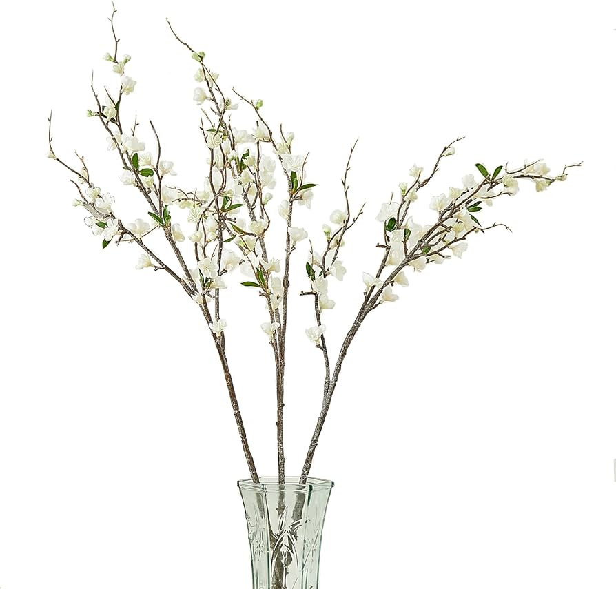 Yaqulen 3Pcs Artificial Plum Blossom Fake Silk Cherry Blossom Branches Flowers for Tall Vases, Fa... | Amazon (US)