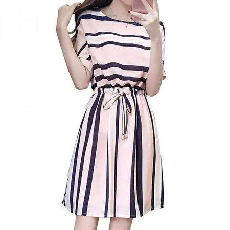 O Neck Stripe Tunic Summer Dress Women Pink Loose Short Dress Streetwear Casual Dress Female s | Walmart (US)