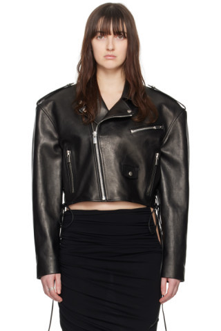 Black Cropped Leather Jacket | SSENSE