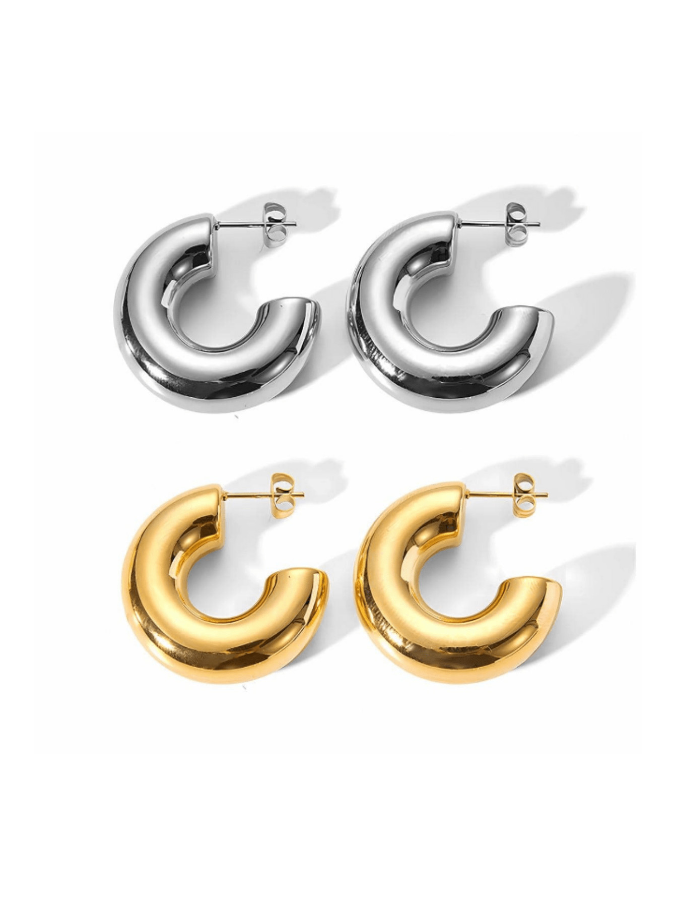 4pcs Fashionable Bohemian Style Stainless Steel Baroque Design Medium Size C-shaped Decorative St... | SHEIN