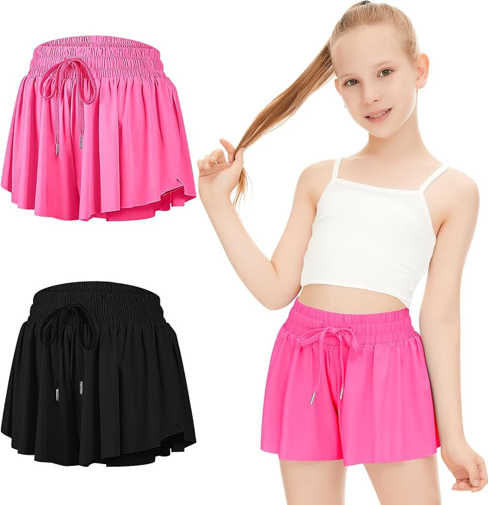 Girls Flowy Shorts Butterfly Shorts for Kids with Pocket 2-in-1 Athletic Shorts Running Shorts fo... | Amazon (US)