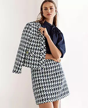 Petite Houndstooth Tweed Fringe A-Line Skirt | Ann Taylor
