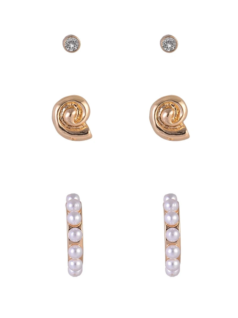 Time and Tru Goldtonev5-On Acrylic Pearl Metal Fish Drop Stacker Earring Set | Walmart (US)