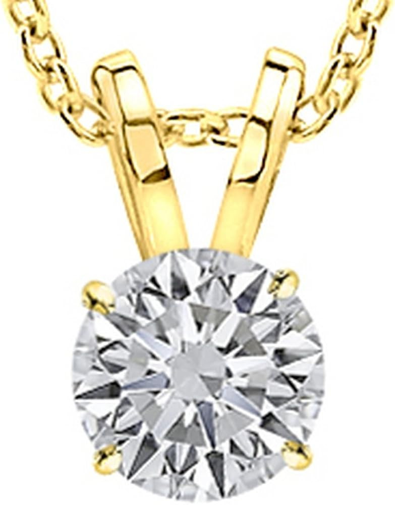 Houston Diamond District Lab Grown Diamond Stud Pendant Necklace, Round Cut Solitaire, 4-Prong Se... | Amazon (US)