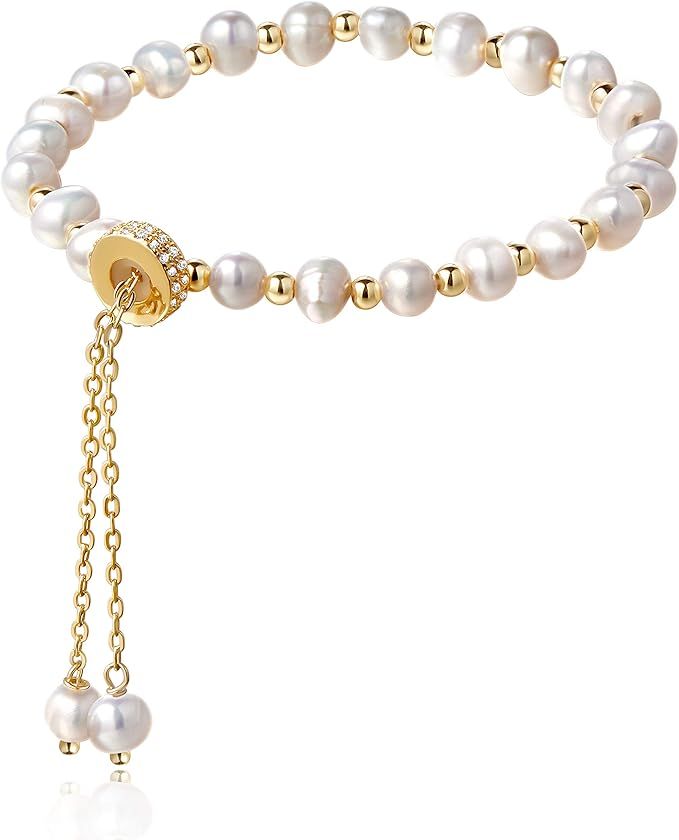 Cowlyn Pearl Bracelet Chain Link Baroque Culture Bossimi 14K Gold Filled Adjustable Fashion Valen... | Amazon (US)