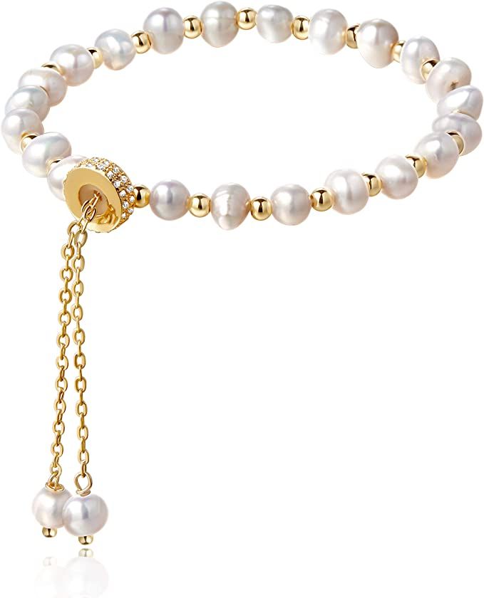 Cowlyn Pearl Bracelet Chain Link Baroque Culture Bossimi 14K Gold Filled Adjustable Fashion Valen... | Amazon (US)