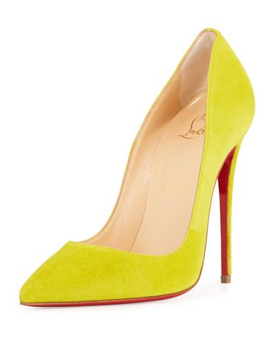 So Kate Suede 120mm Red Sole Pump, Cubiste Yellow | Neiman Marcus