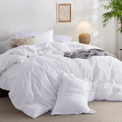 Bedsure 100% Washed Cotton Duvet Cover Full - Bright White Minimalist Cotton Duvet Cover Linen Like for All Seasons - GentleSoft™ Plain Simple Bedding (Bright White, Full, 80"x90") | Amazon (US)