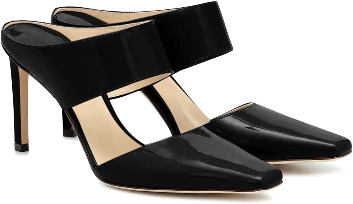 Huiyuzhi Womens Square Toe Heeled Pumps High Stiletto Heel Slip On Fashion Strap Sandals | Amazon (US)