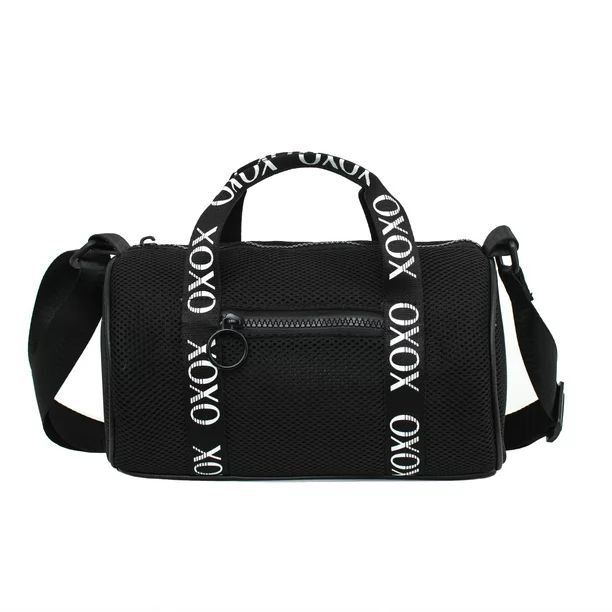 XOXO Women's Fabric Black Mesh Barrel Bag With Dual Top Handles And Adjustable Shoulder Strap - W... | Walmart (US)