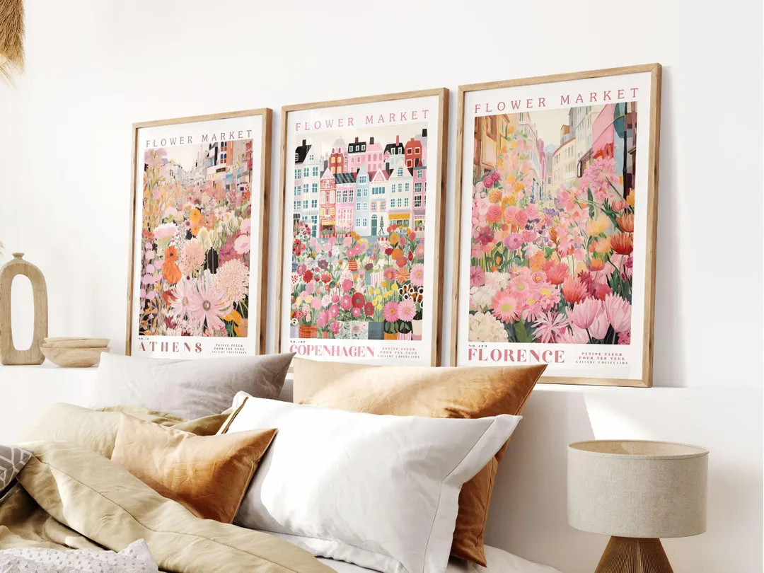 Set of 3 Prints, Flower Market Poster, Wall Art Bundle, Botanical Wall Art, Botanical Poster, Pin... | Etsy (US)