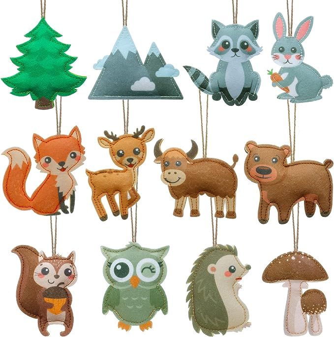 12 Pieces Christmas Felt Woodland Animals Ornaments My Forest Friends Animals Sewing Kit Hanging ... | Amazon (US)