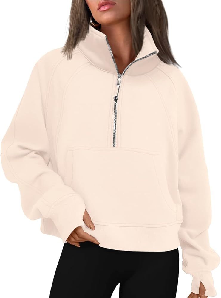 EFAN Womens Cropped Sweatshirts Half Zip Pullover Fleece Quarter Zipper Hoodies Winter Clothes Sw... | Amazon (US)