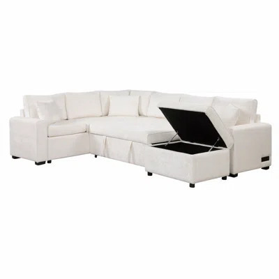 112.2" Sectional Sofa Pull-Out Sofa Bed Sleeper With A Storage Ottoman,Three Pillows And Charging Devices | Wayfair North America