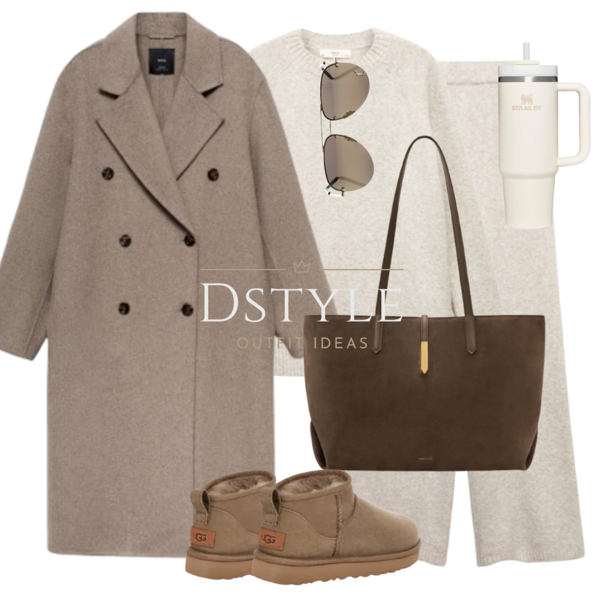 Medium brown handmade oversized wool coat, oversized sweater, matching knit pants/trousers, brown suede bag, UGG Ultra Mini boots,  YSL sunglasses
Errands look, athleisure, travel outfit

#LTKItBag #LTKTravel #LTKShoeCrush