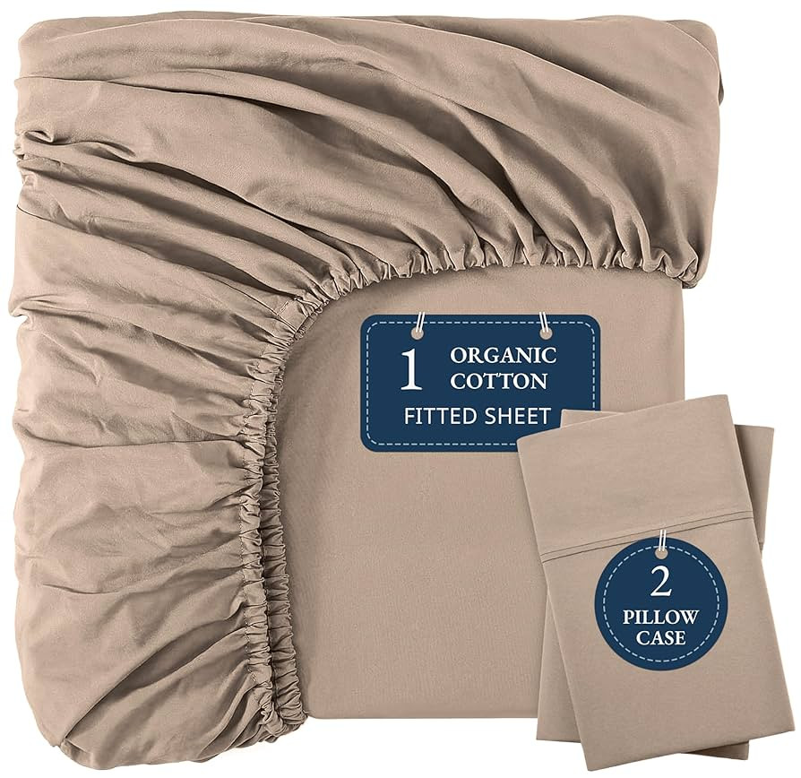 LANE LINEN 100% Organic Cotton Fitted Sheet Queen (+Pillowcases), Soft & Comfy Breathable Natural... | Amazon (US)