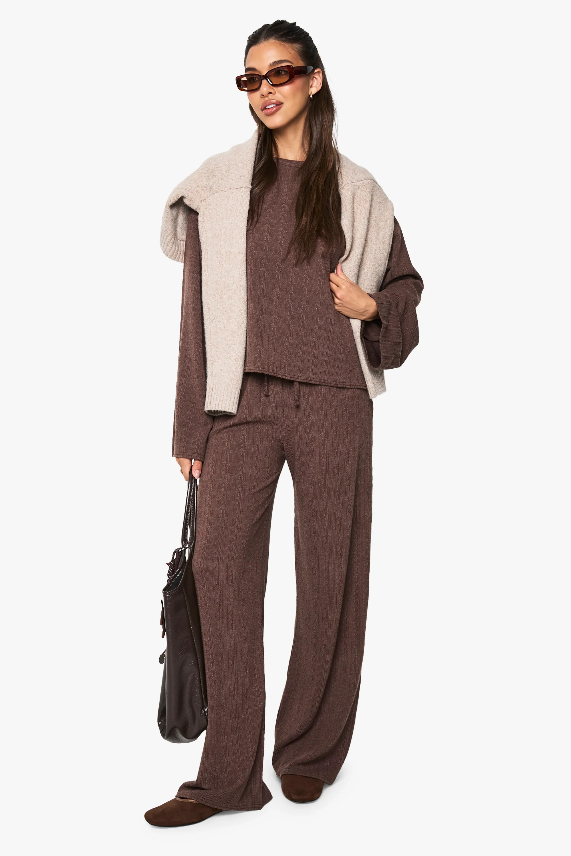 Crinkle Oversized Long Sleeve Top And Wide Leg Trouser Co-Ord Set | Boohoo.com (UK & IE)