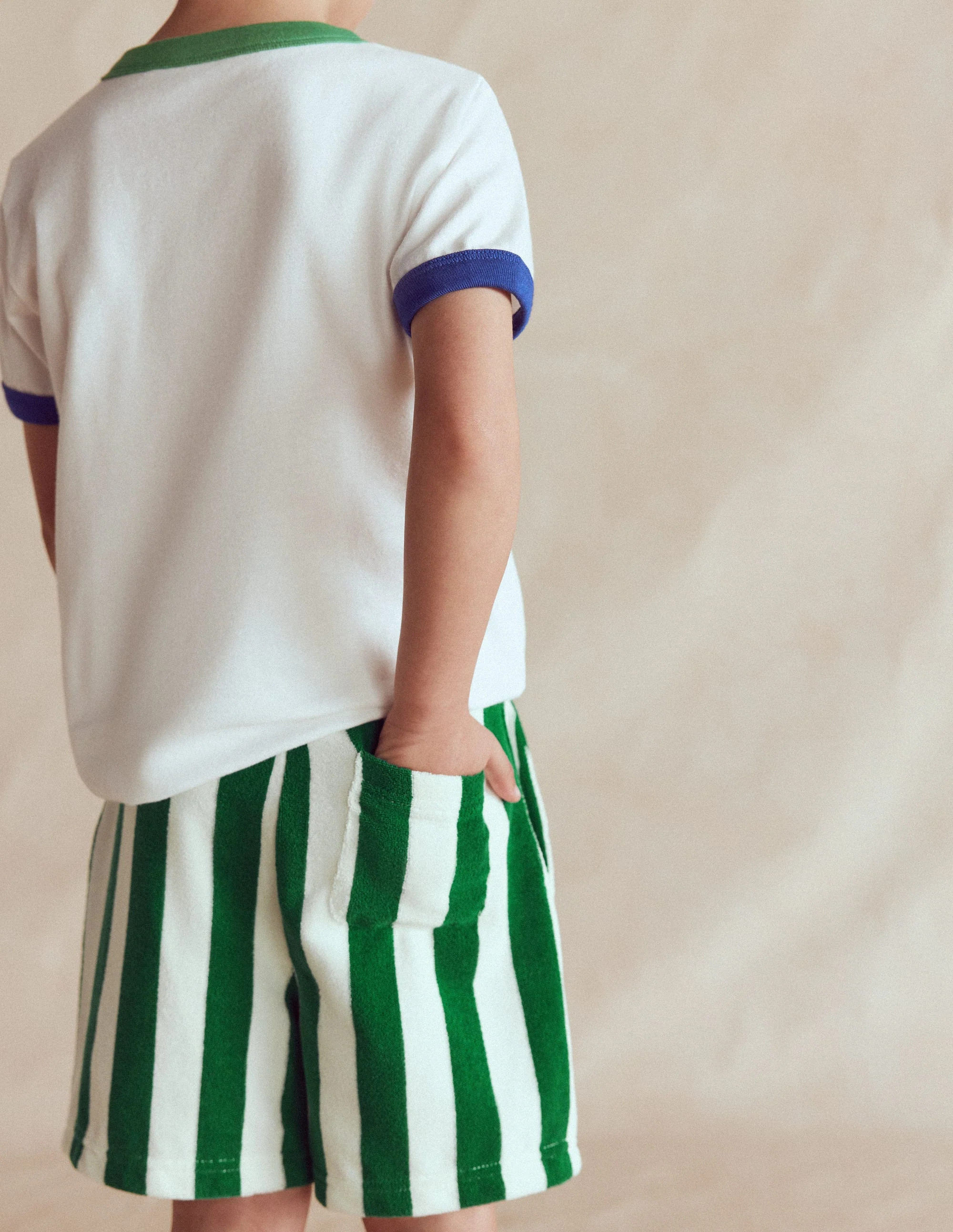 Towelling Shorts-Green and Ivory Stripe | Boden (US)