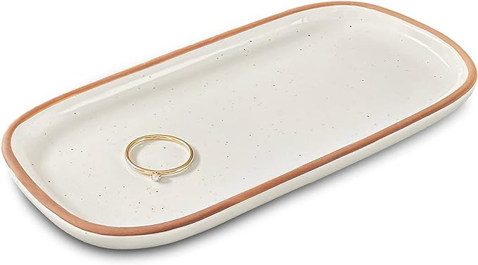 Mora Ceramic Decorative Tray - Rectangle 6.4in Dish for Jewelry, Perfume, Makeup, Accessories, Ca... | Amazon (US)