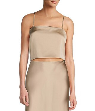 Callista Square Neck Sleeveless Spaghetti Strap Coordinating Cropped Satin Tank Top | Dillard's