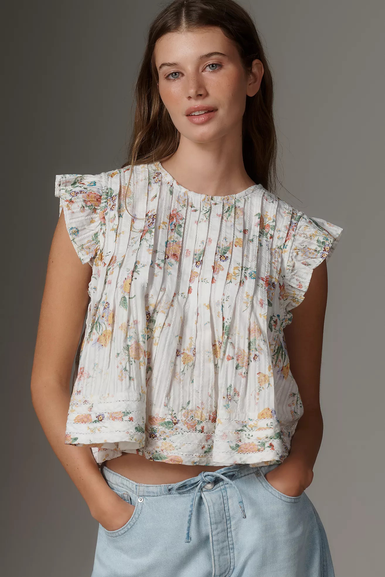 Pilcro Jade Short-Sleeve Pleated Swing Top | Anthropologie (US)
