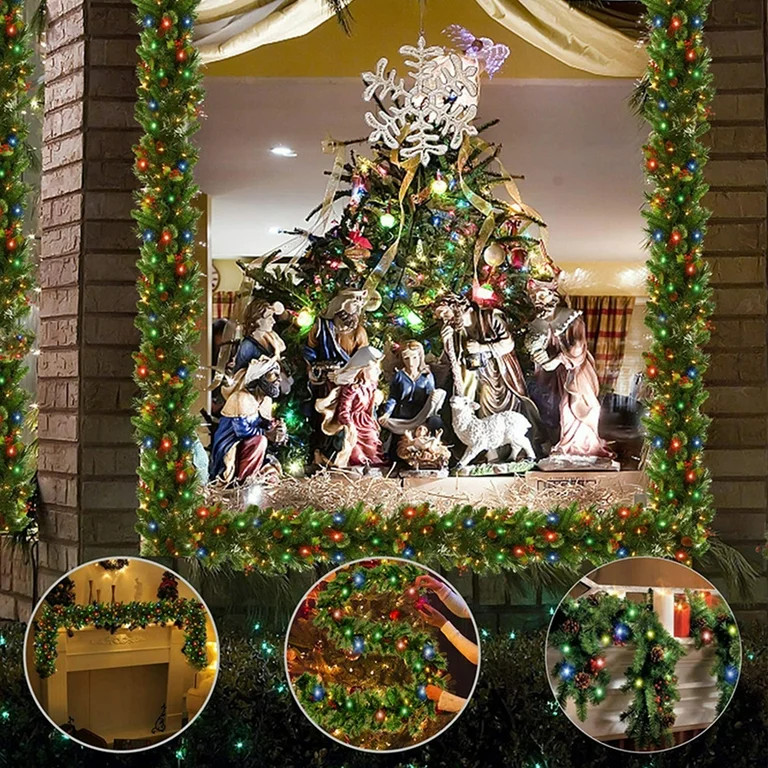 Christmas Garland 9 ft 10 Inch Prelit Xmas Garland with 40 LED Lights, Red Berries and Pine Cones... | Walmart (US)