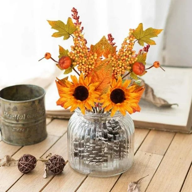 Artificial Sunflowers , 2 Bunches Fall Maple Leaves Sunflower Berries Pumpkin Autumn Leaves for H... | Walmart (US)